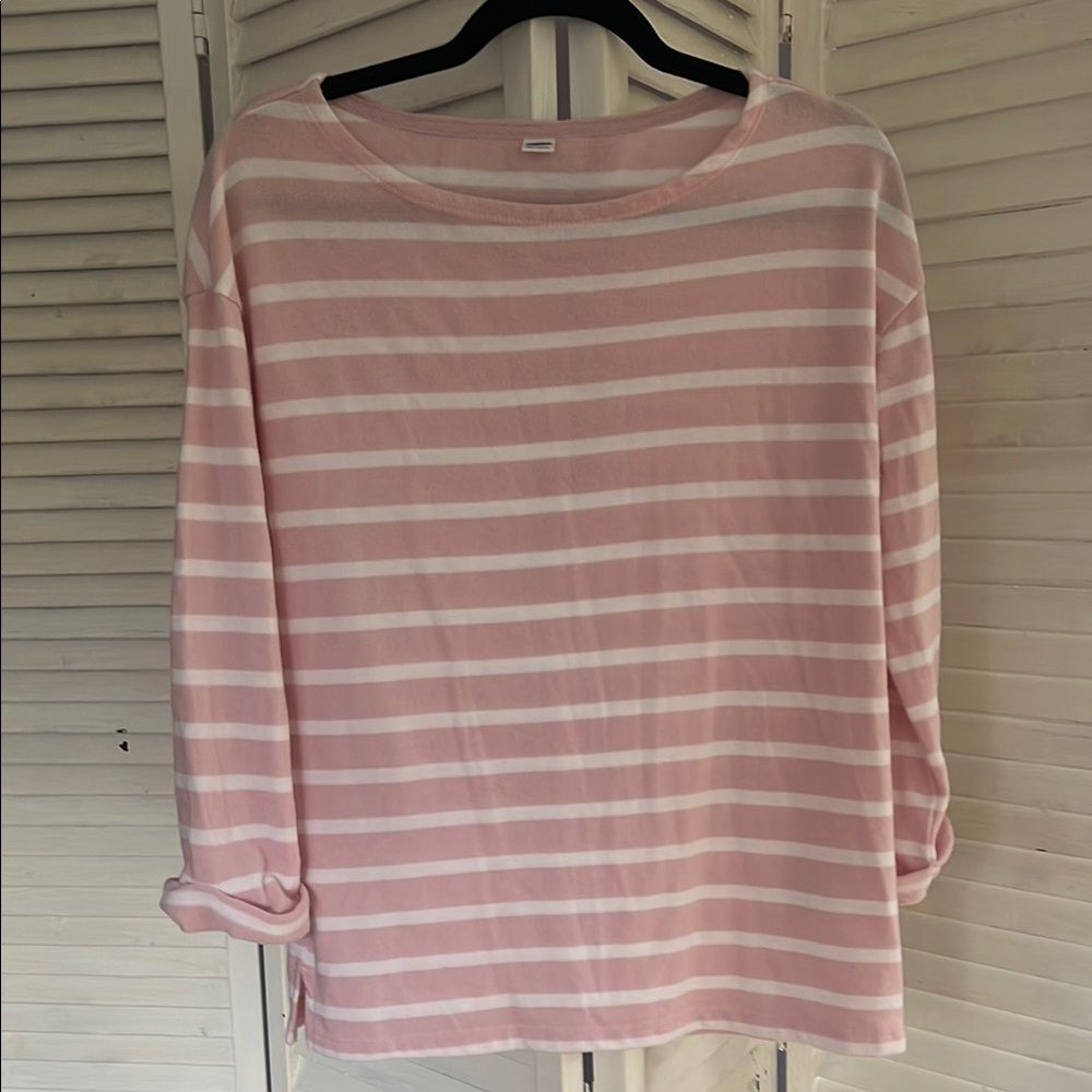 Pink and White Striped Long Sleeve Top